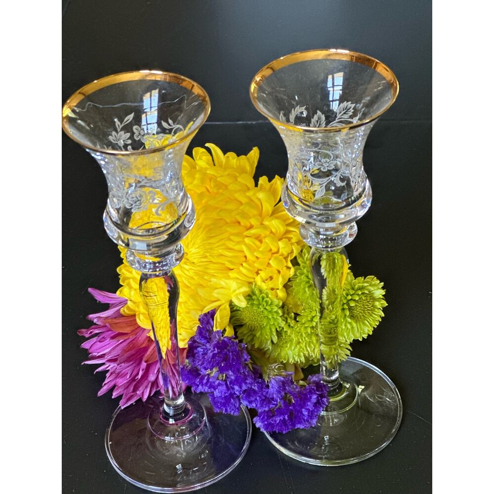 2 Vintage Mikasa Candlestick Holders, or champaign toasting, Lace, Gold Trim.